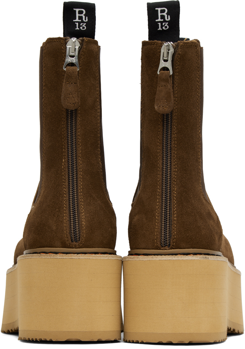 R13 Brown Double Stack Chelsea Boots In Brown