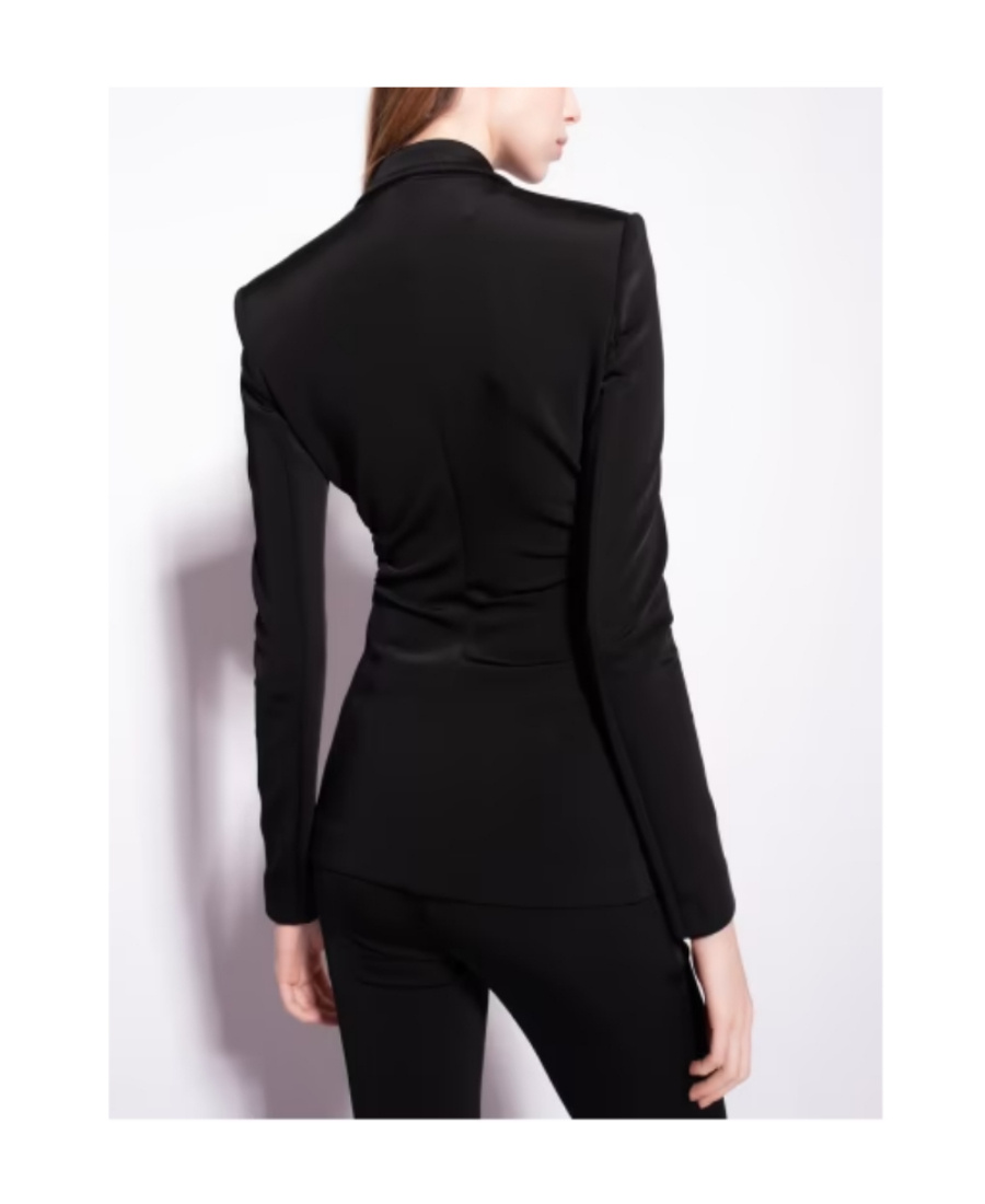 Pinko Buttoned Gathered Long-sleeved Blazer In Black