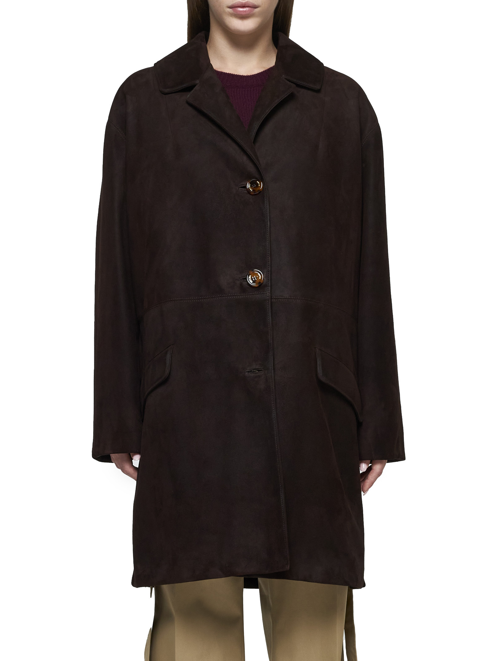 Prada Single-breasted Coat In Brown
