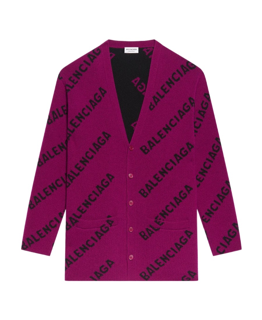 BALENCIAGA BALENCIAGA ALL-OVER LOGO INTARSIA CARDIGAN