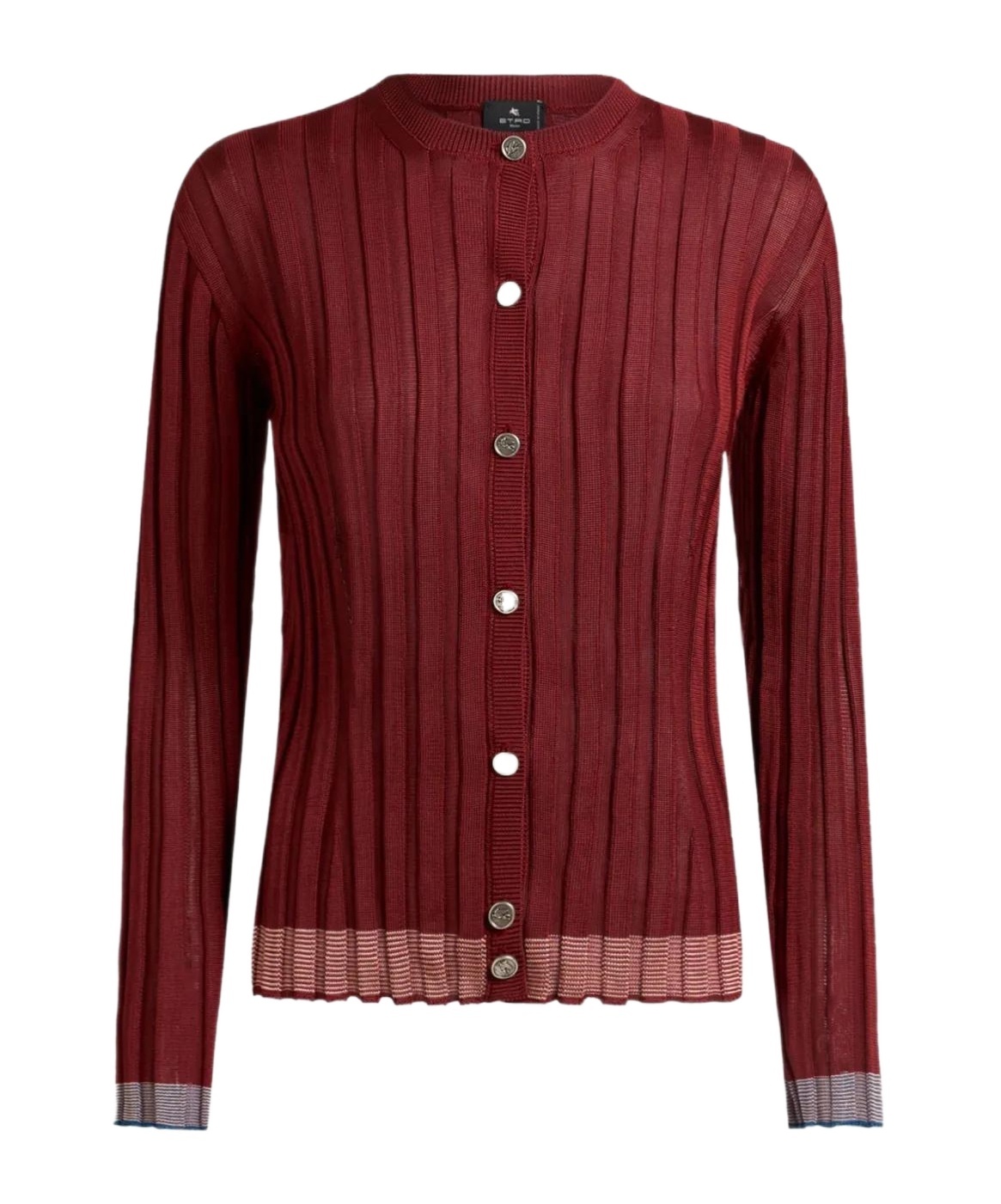 Etro Ribbed Cardigan With Pegaso Buttons In Burgundy