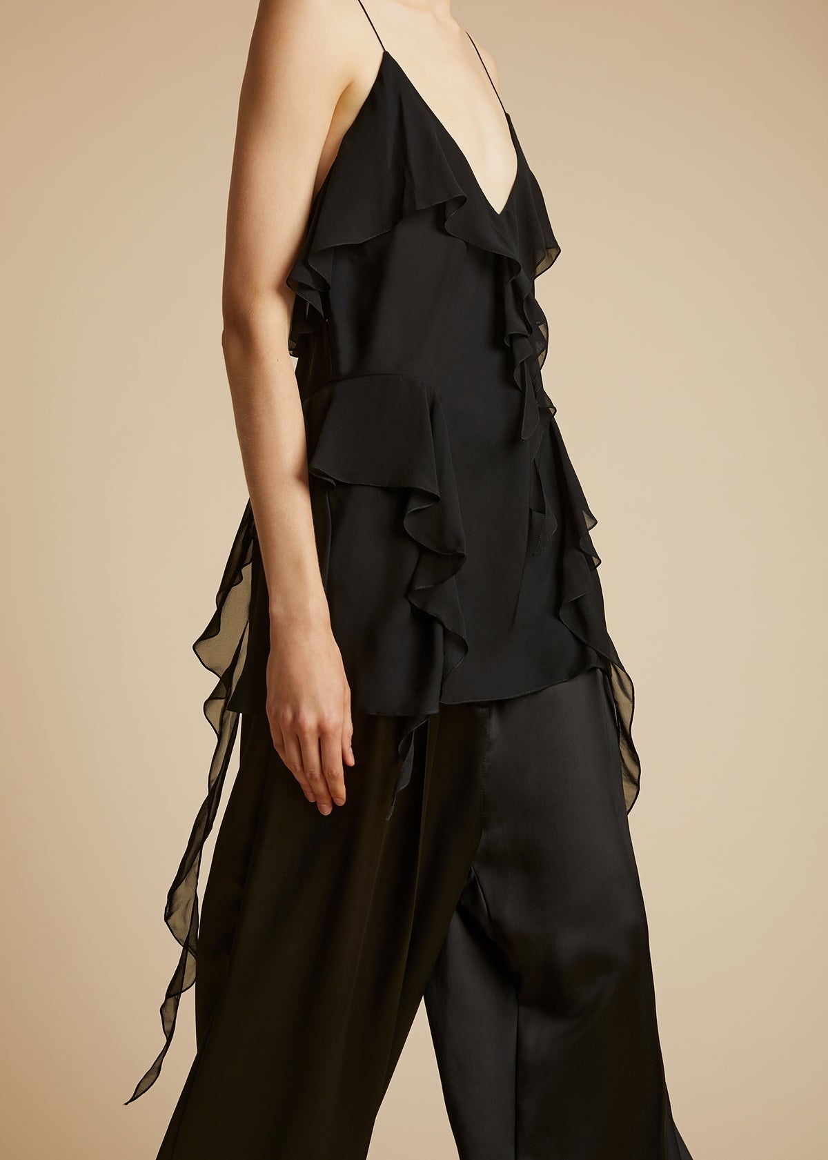 Shop Khaite The Piet Ruffled Silk Top In Black