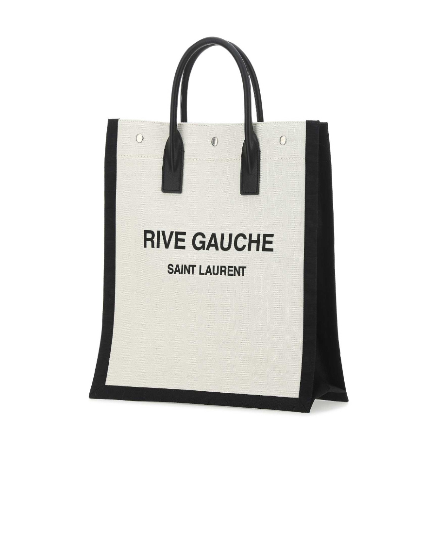 Saint Laurent Two-tone Canvas Rive Gauche Shopping Bag In White