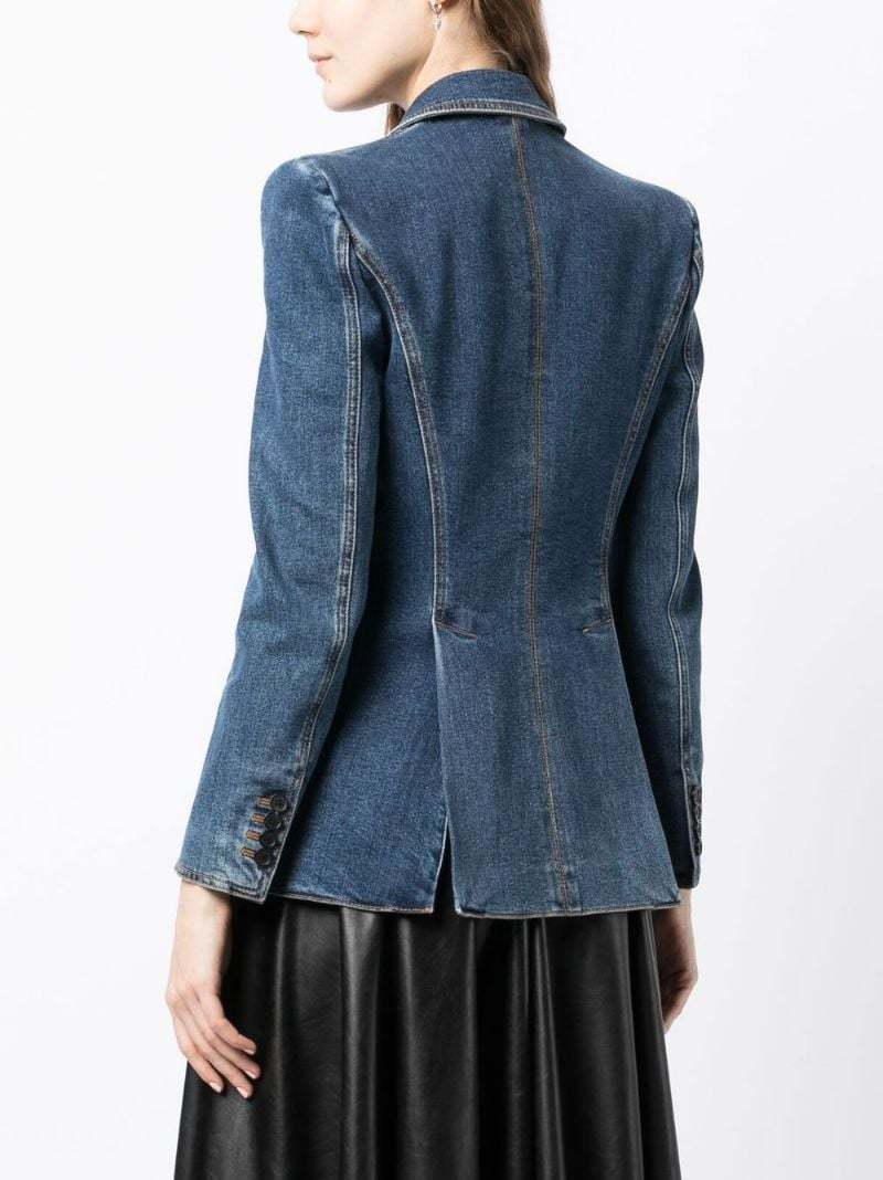 Shop Alexander Mcqueen One Butt Denim Blazer In Blue
