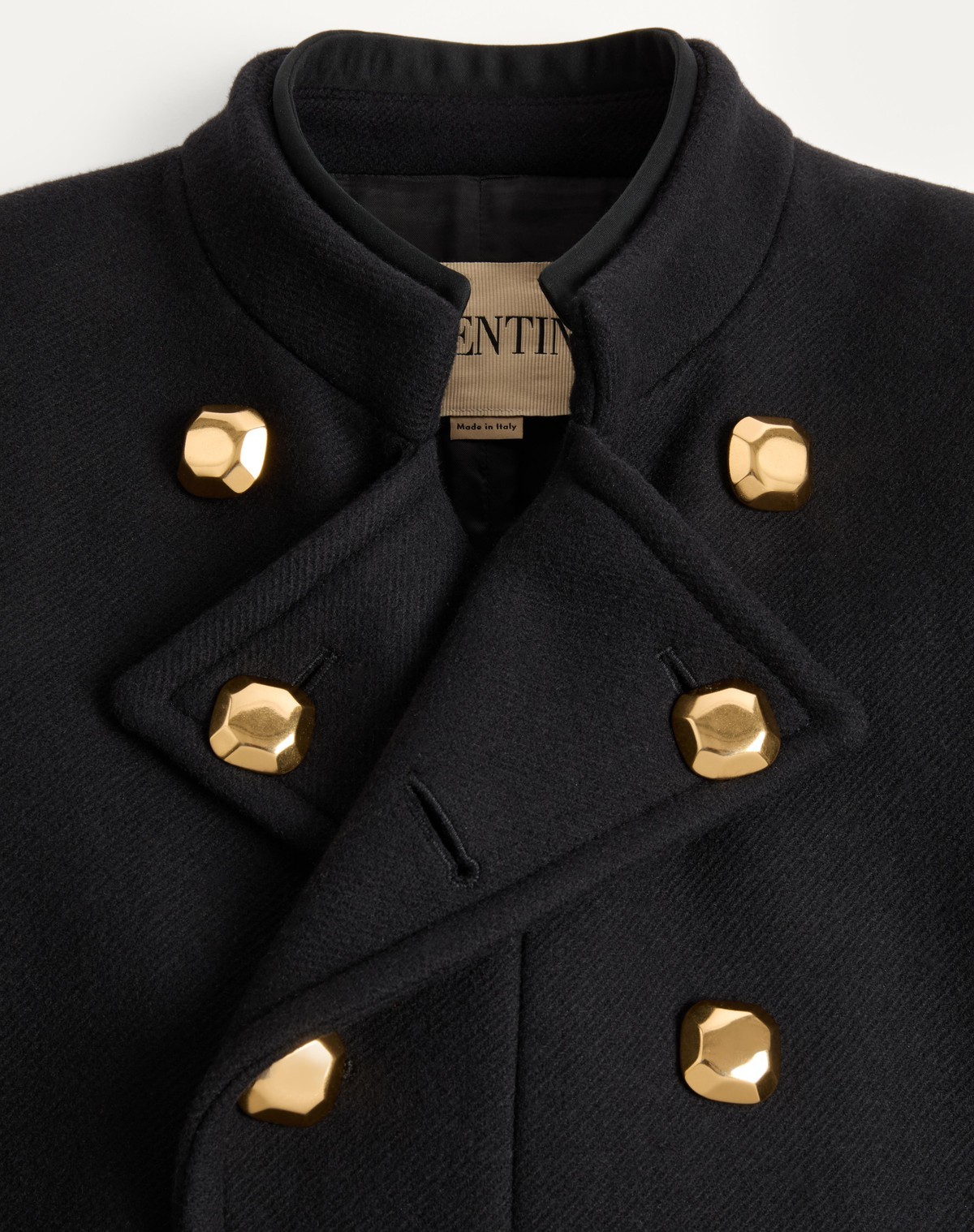 Valentino Double-breasted Coat In Double Wool In Black