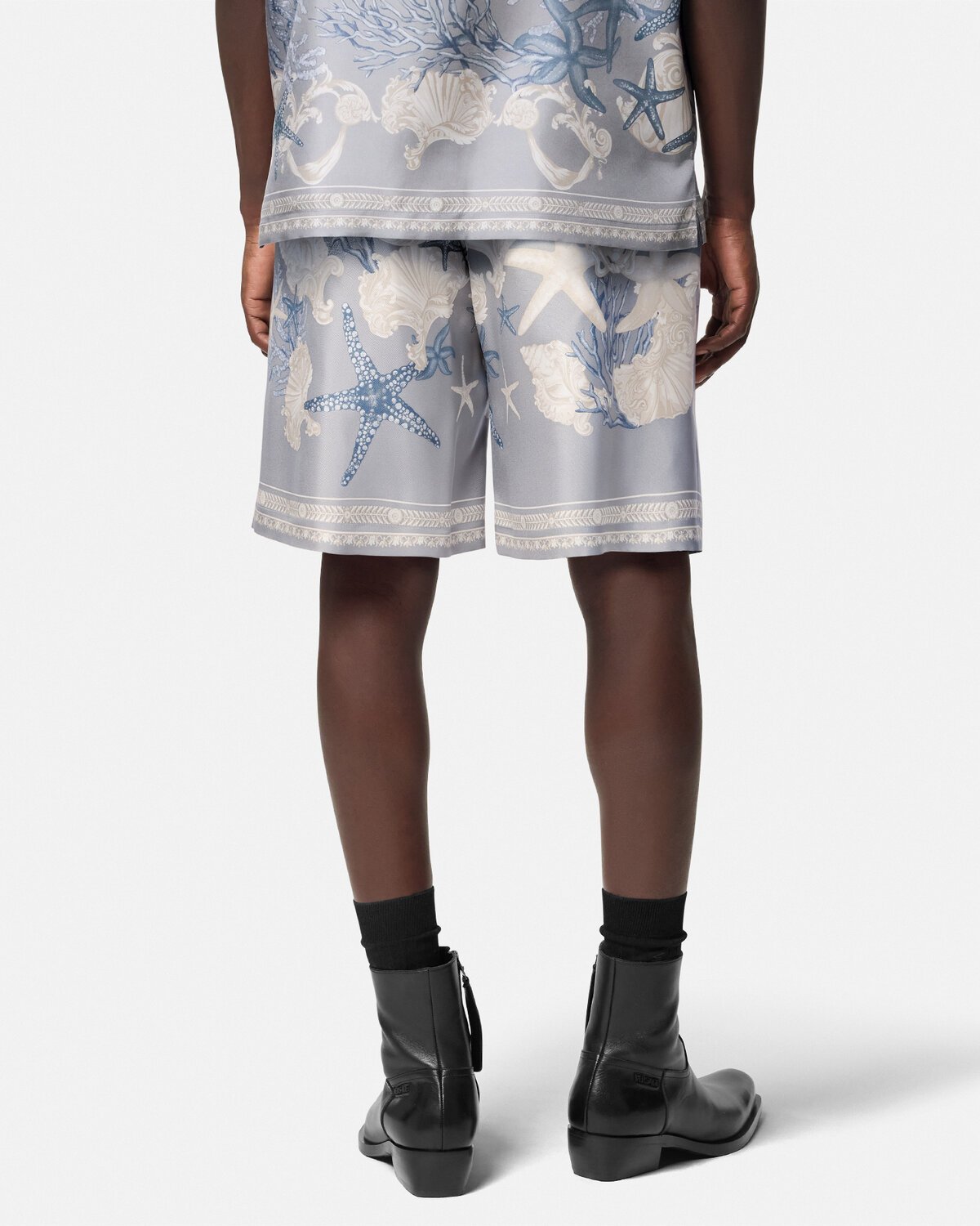 Versace Barocco Sea-print Cotton Shorts In Gray
