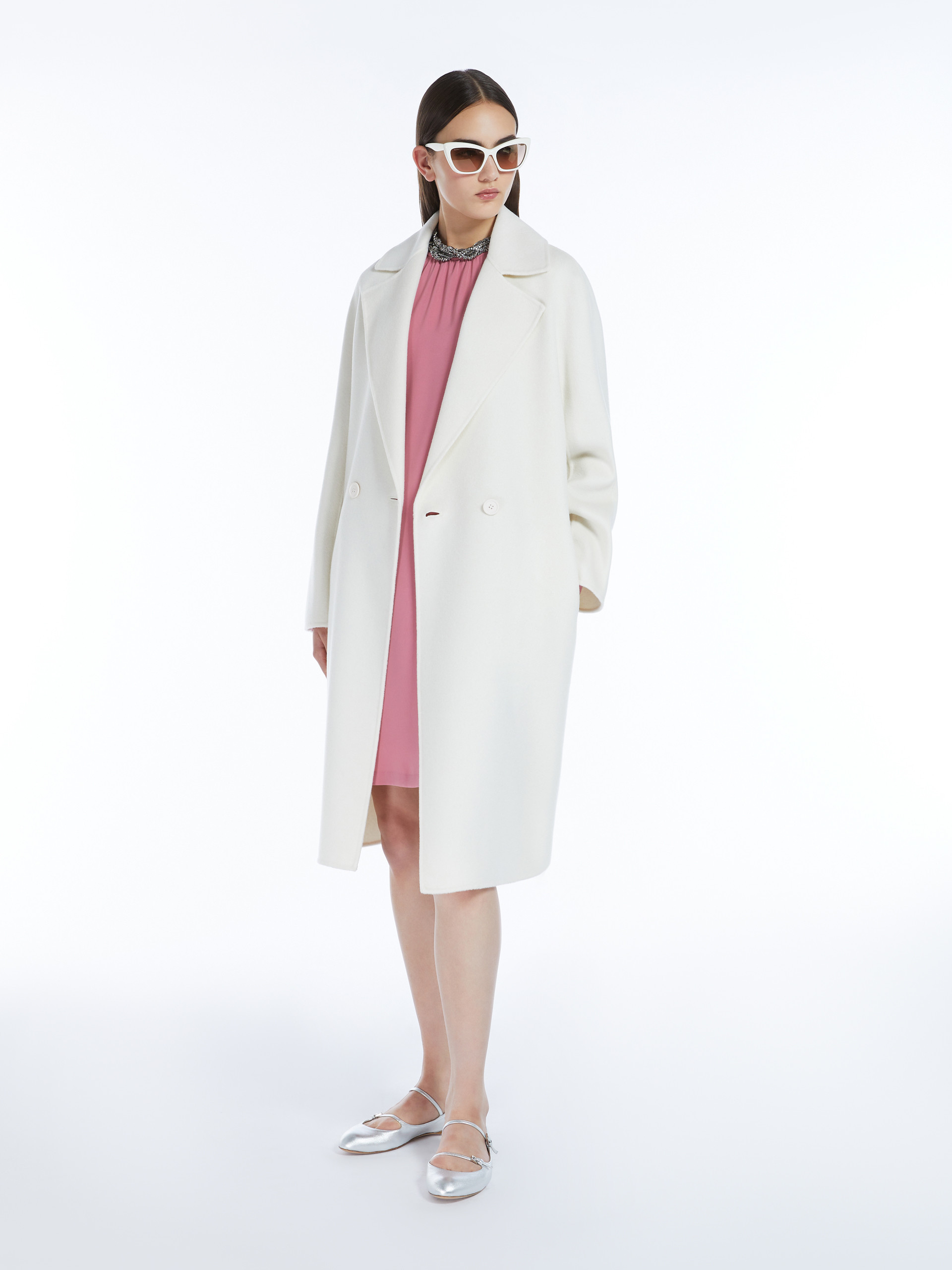 Max Mara Wool Cashmere Double-breasted Coat In White