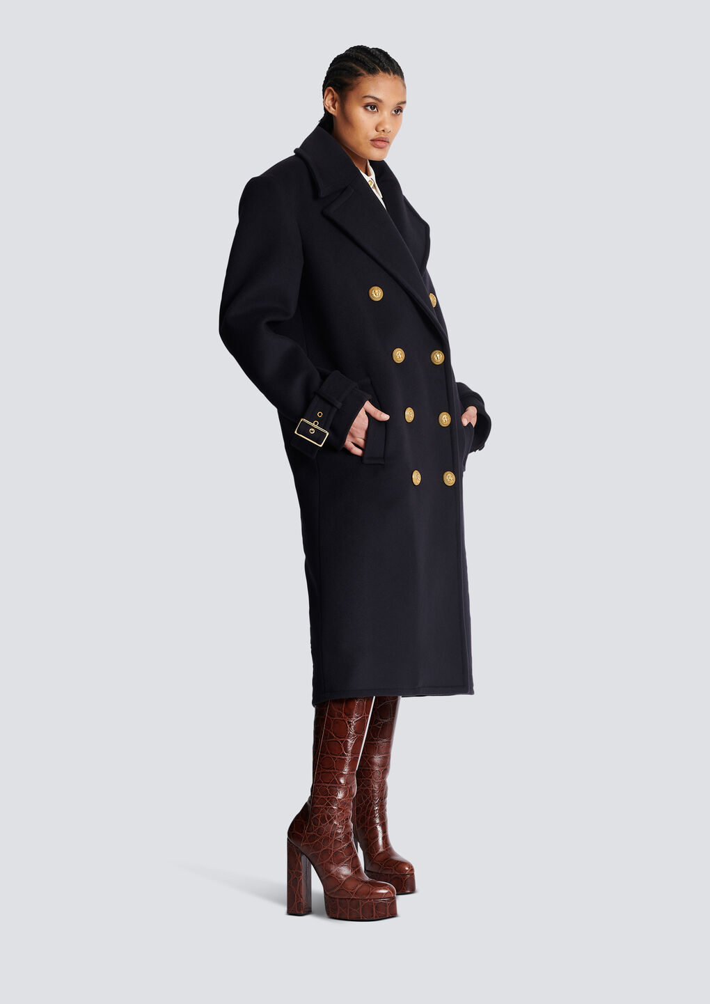 Shop Balmain Oversized Double-breasted Coat In Black