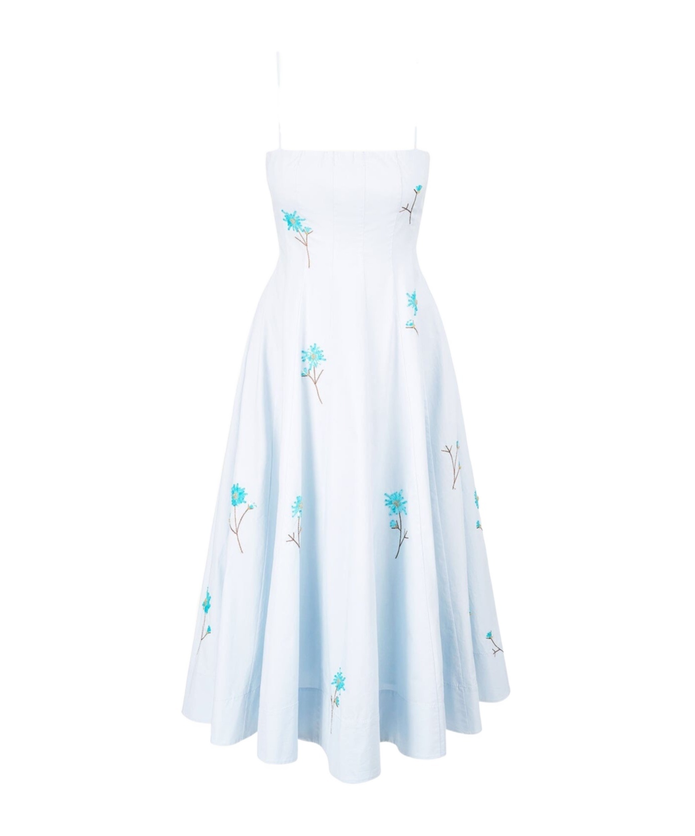 Staud Wylie Embellished Embroidered Cotton-blend Poplin Midi Dress In White
