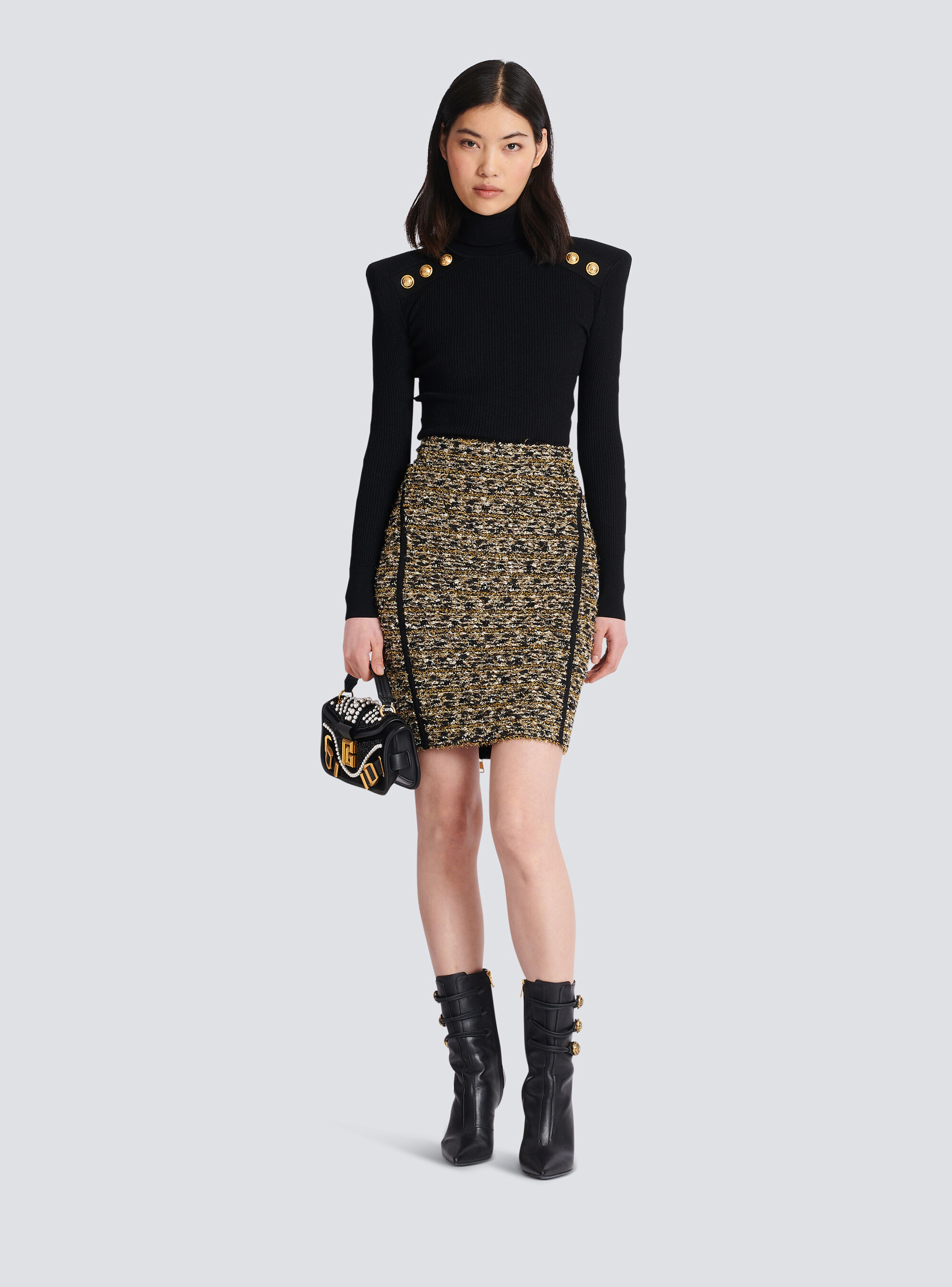 Balmain Metallic Striped Eyelash Tweed Skirt In Multicolor