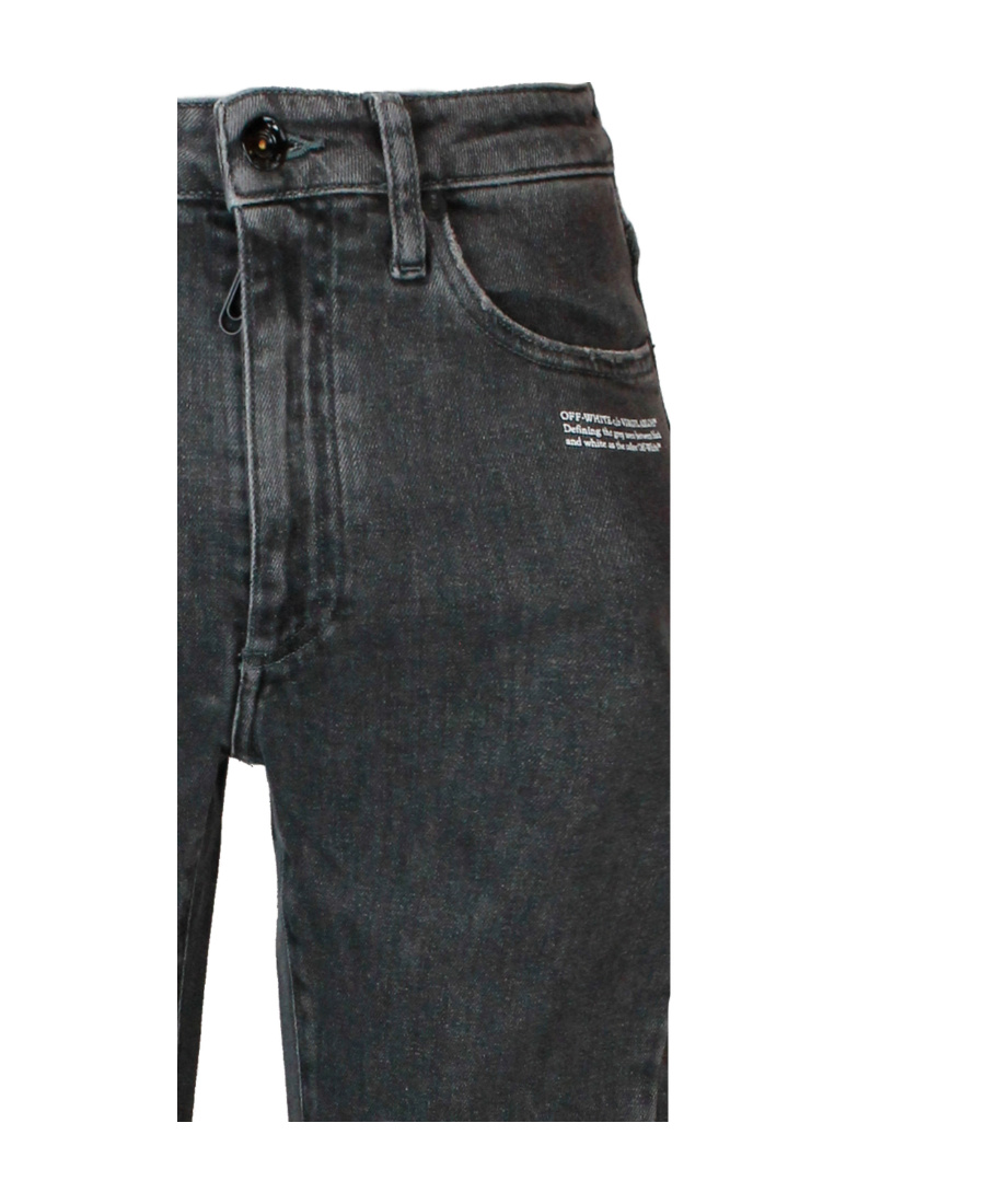 Off-white Slogan-print Cropped Skinny Jeans In Black