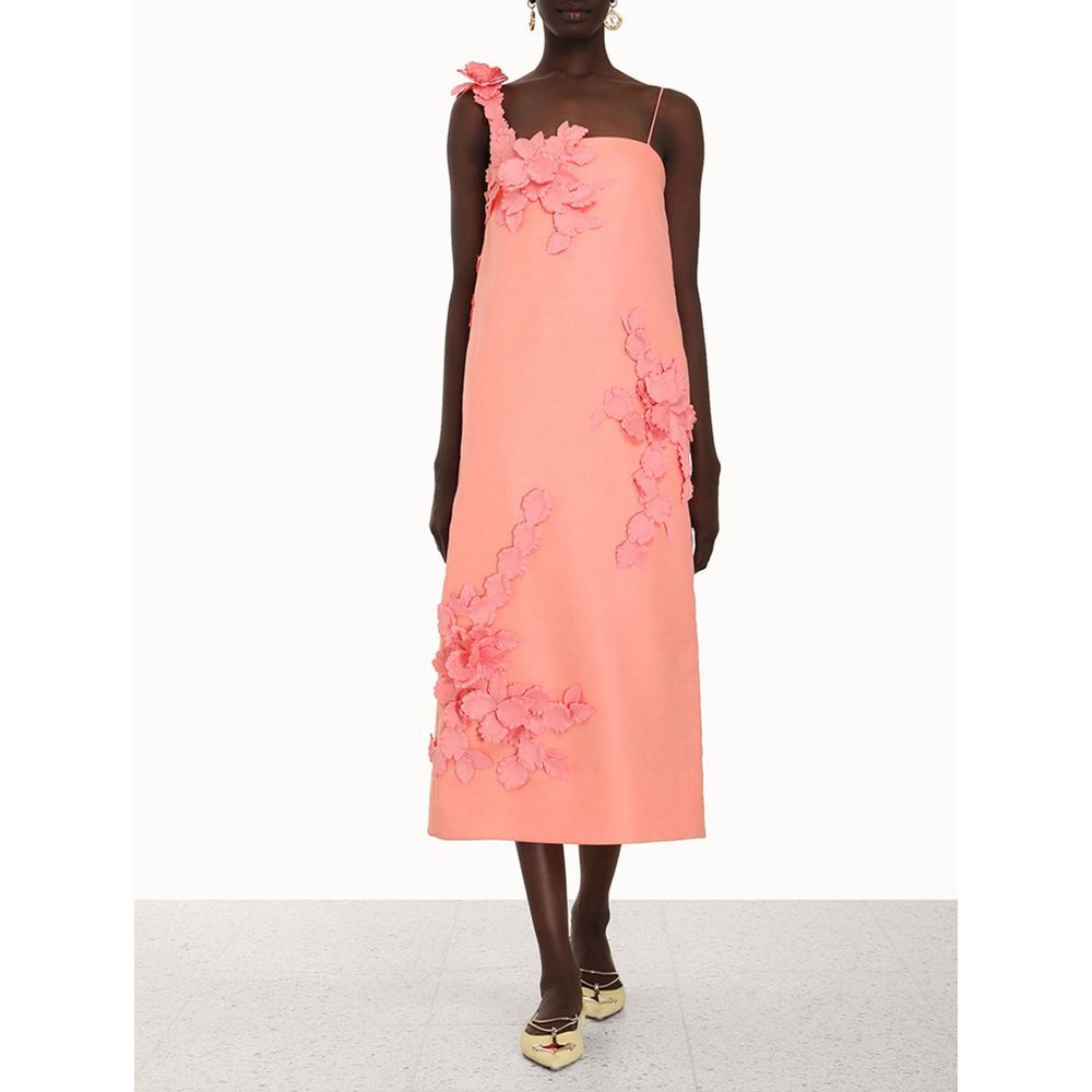 Zimmermann One-shoulder Floral-print Slub Linen Midi Dress