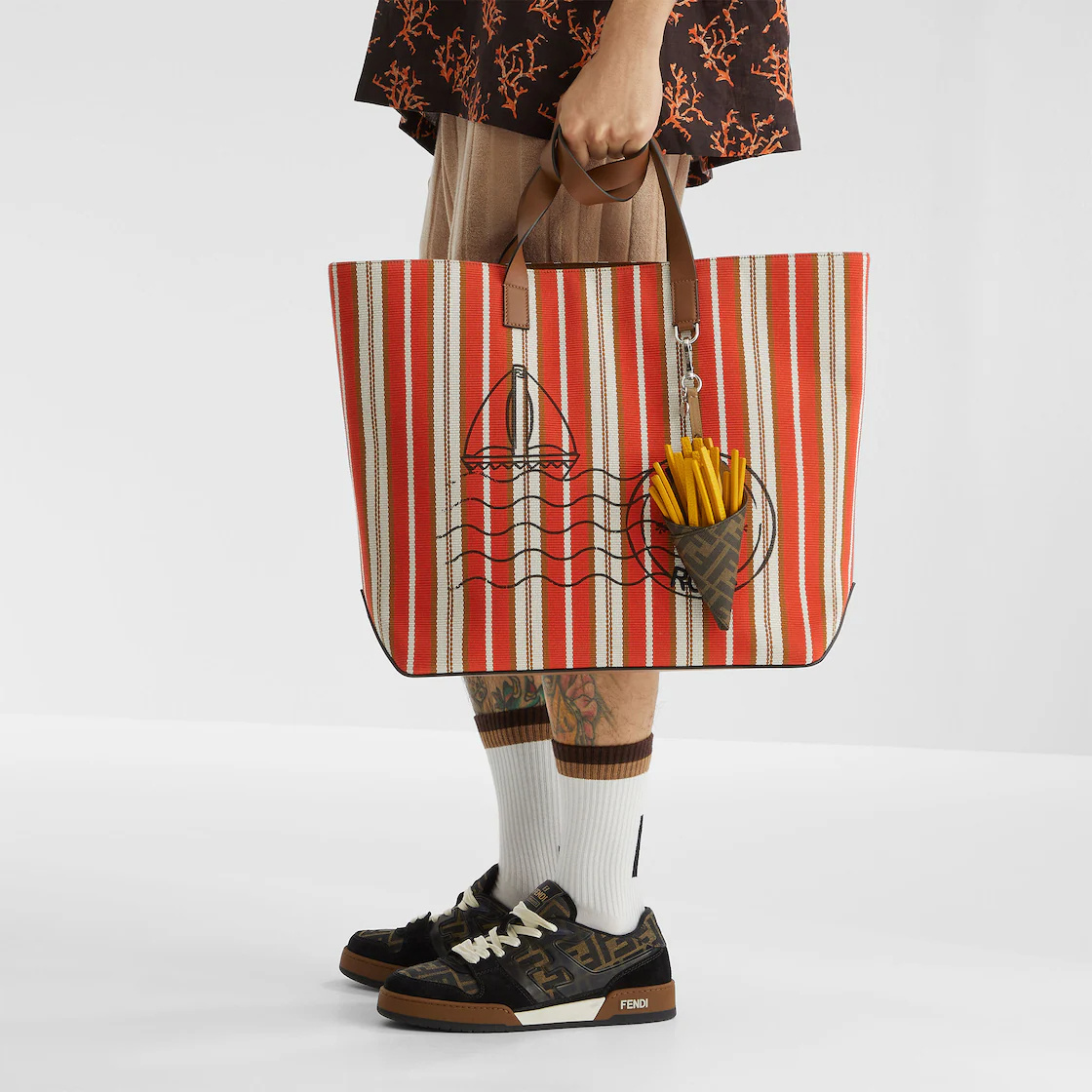 Fendi Multicolour Stripe Printed Canvas Bag