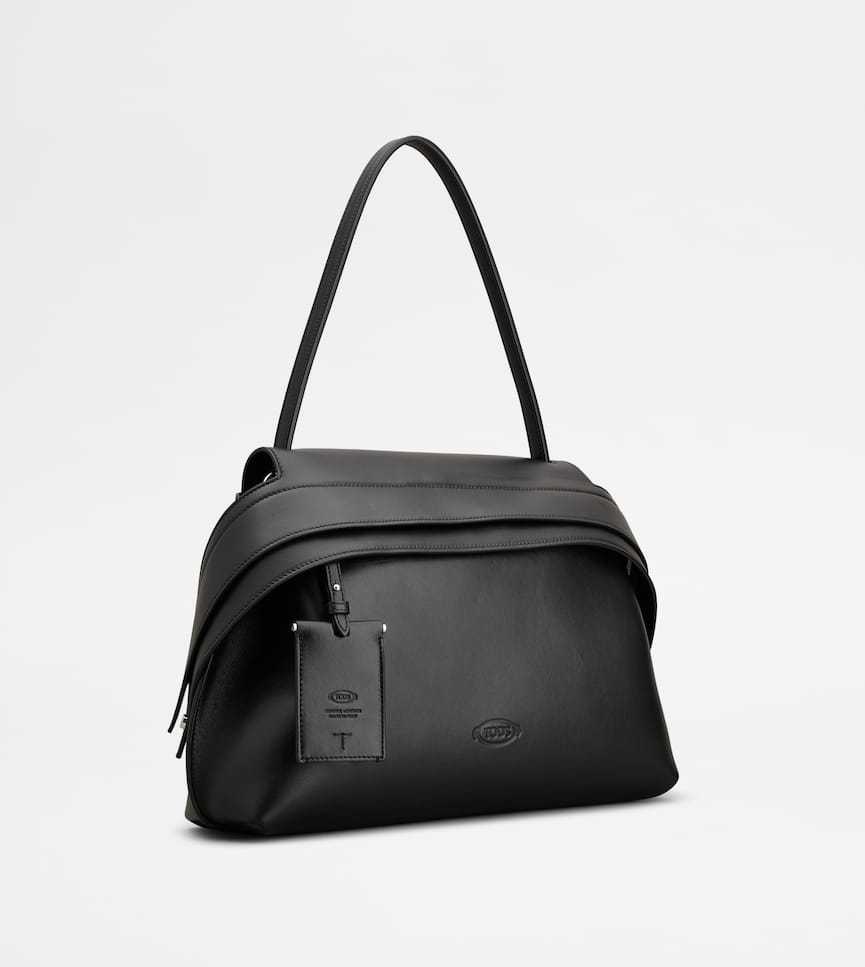 Tod's Black Eather Medium Tod S Wave Shoulder Bag In Black