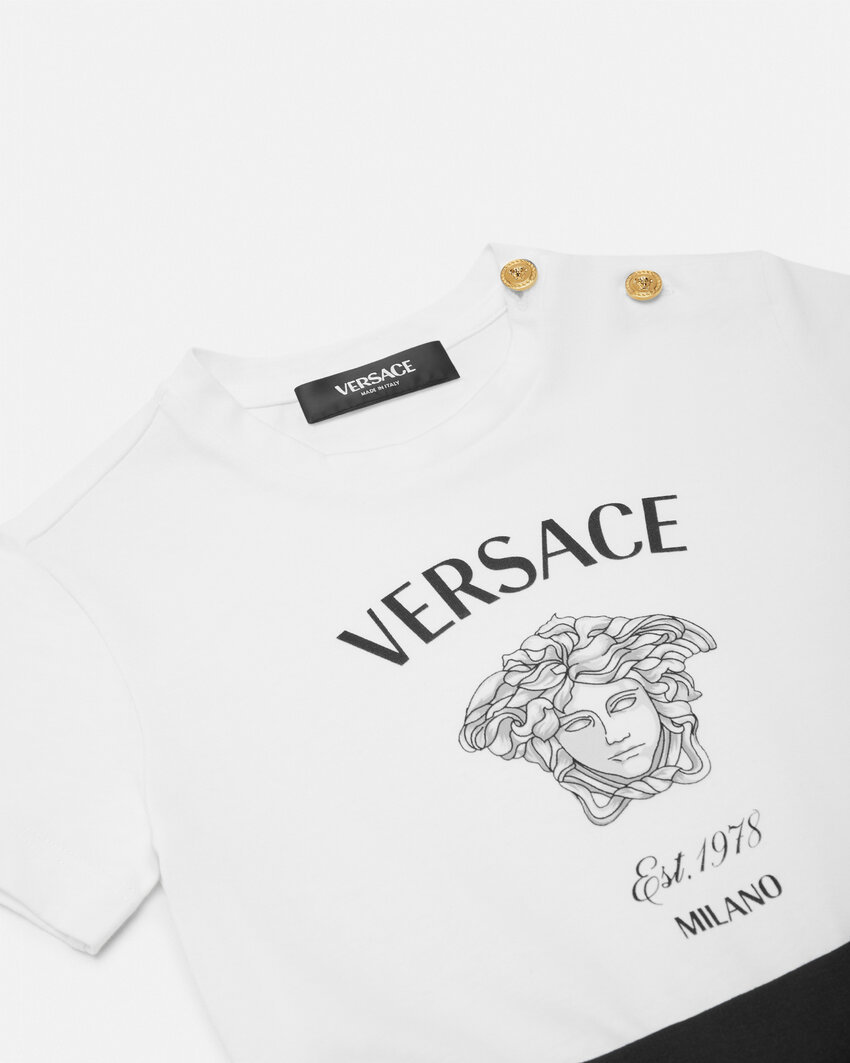 Versace Medusa Head Two-tone Dress In Black