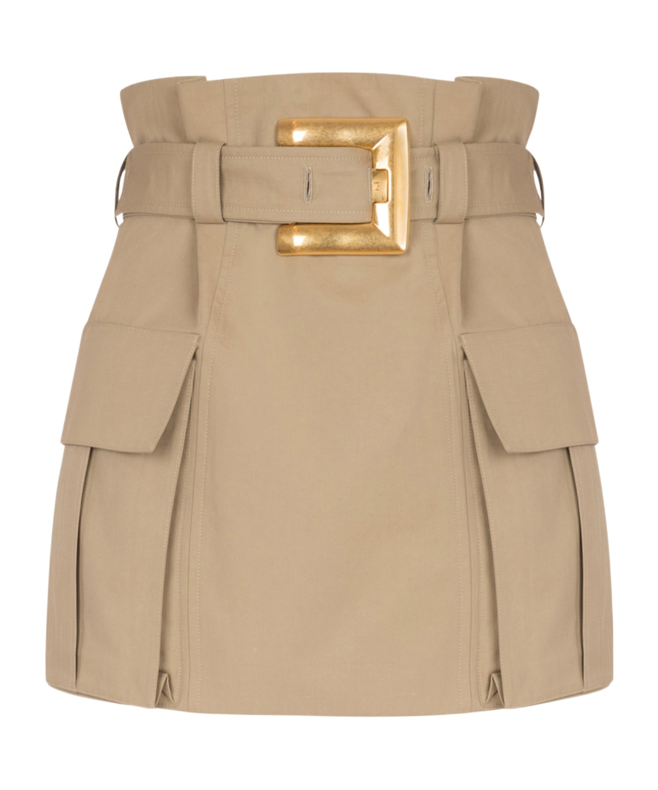 Balmain Cotton Gabardine High-waist Mini Skirt In Brown