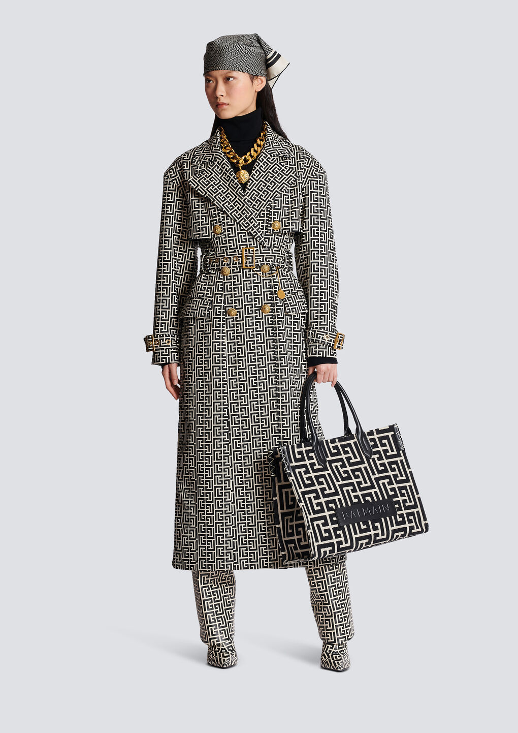 Balmain B-army 42 Monogrammed Jacquard And Leather Tote Bag In Black