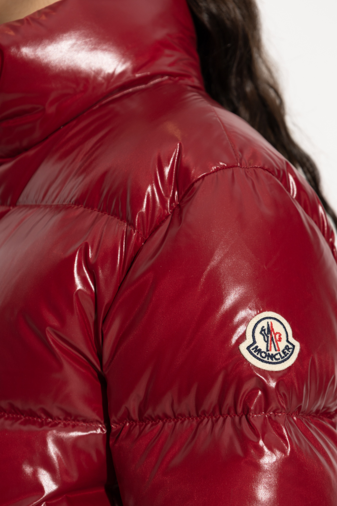 Moncler Abbadia Long-sleeved Down Jacket In Red