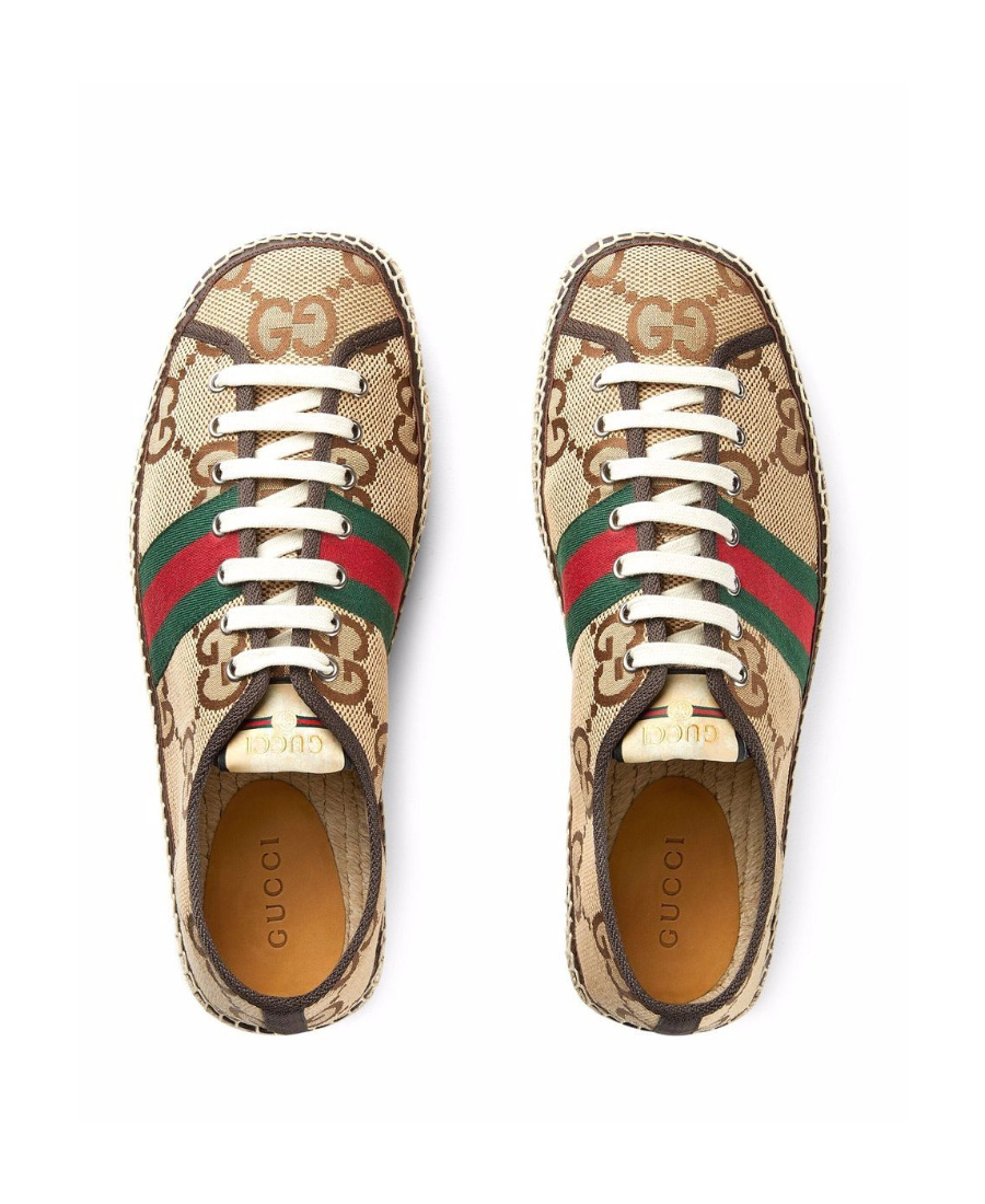 Gucci Jumbo Gg Lace-up Espadriles In Nude