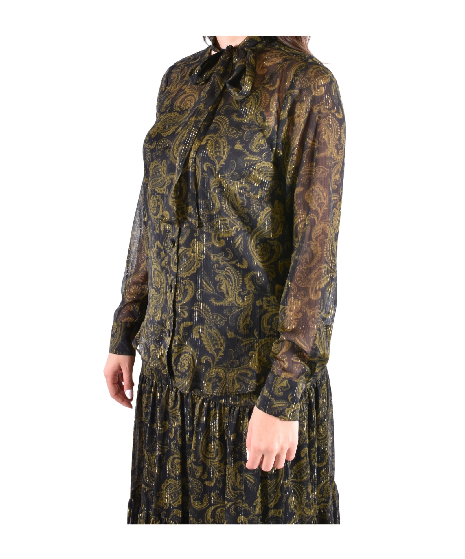 Michael Michael Kors Metallic Paisley Print Tie-front Georgette Blouse In Multi