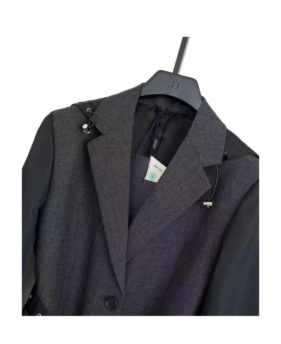 Prada Waistband Single-breasted Coat In Gray