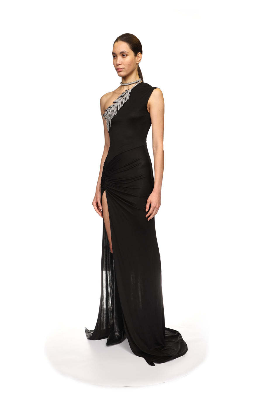 David Koma One-shoulder Embellished Satin-jersey Gown In Black