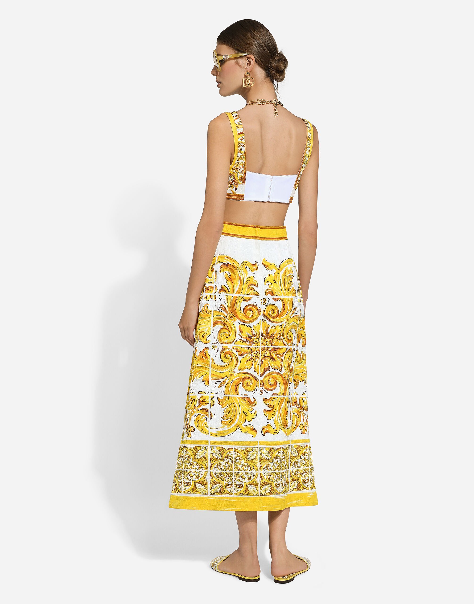 Dolce & Gabbana Majolica Print Midi A-line Skirt In Yellow