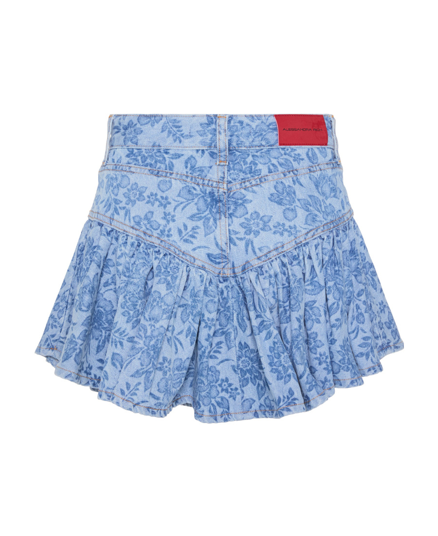 ALESSANDRA RICH FLORAL-PRINT DENIM MINI SKIRT 