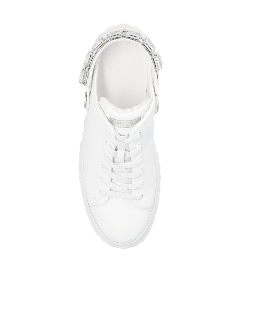 Jimmy Choo Diamond Maxi Crystal Leather Sneakers In White