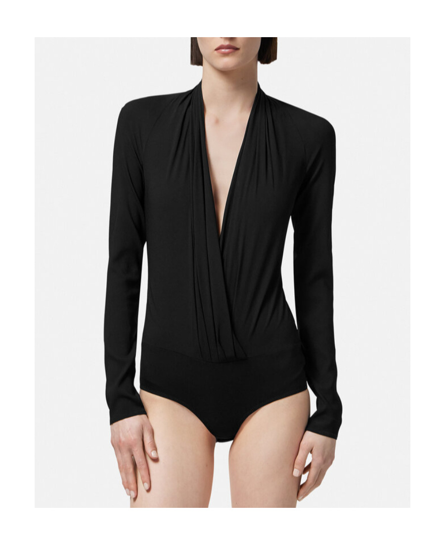 Versace Draped V-neck Bodysuit In Black