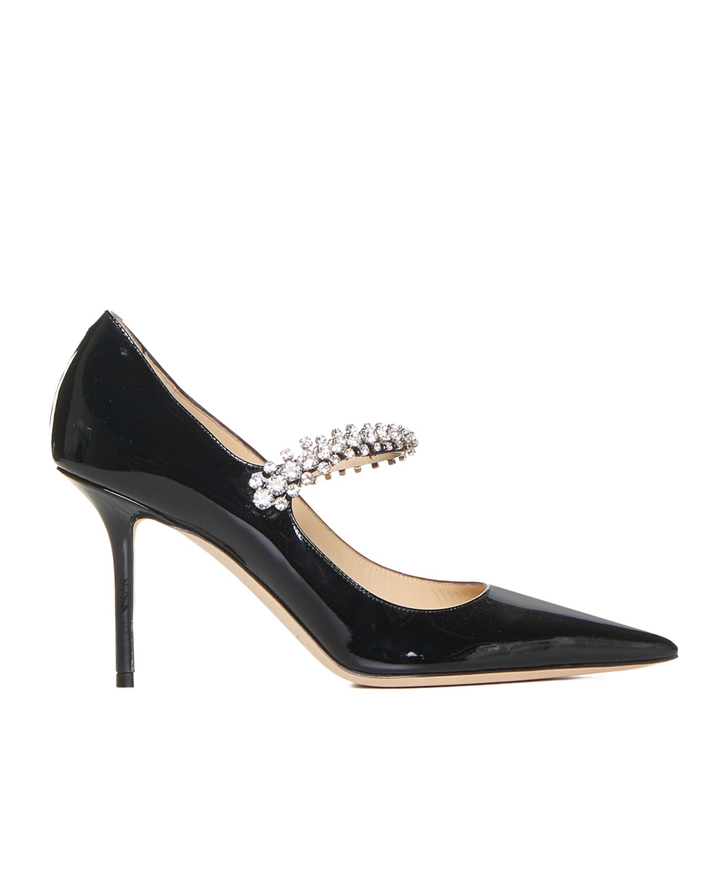 Jimmy Choo Bing 85 Crystal-embellished Pumps In Patent Leather In Black