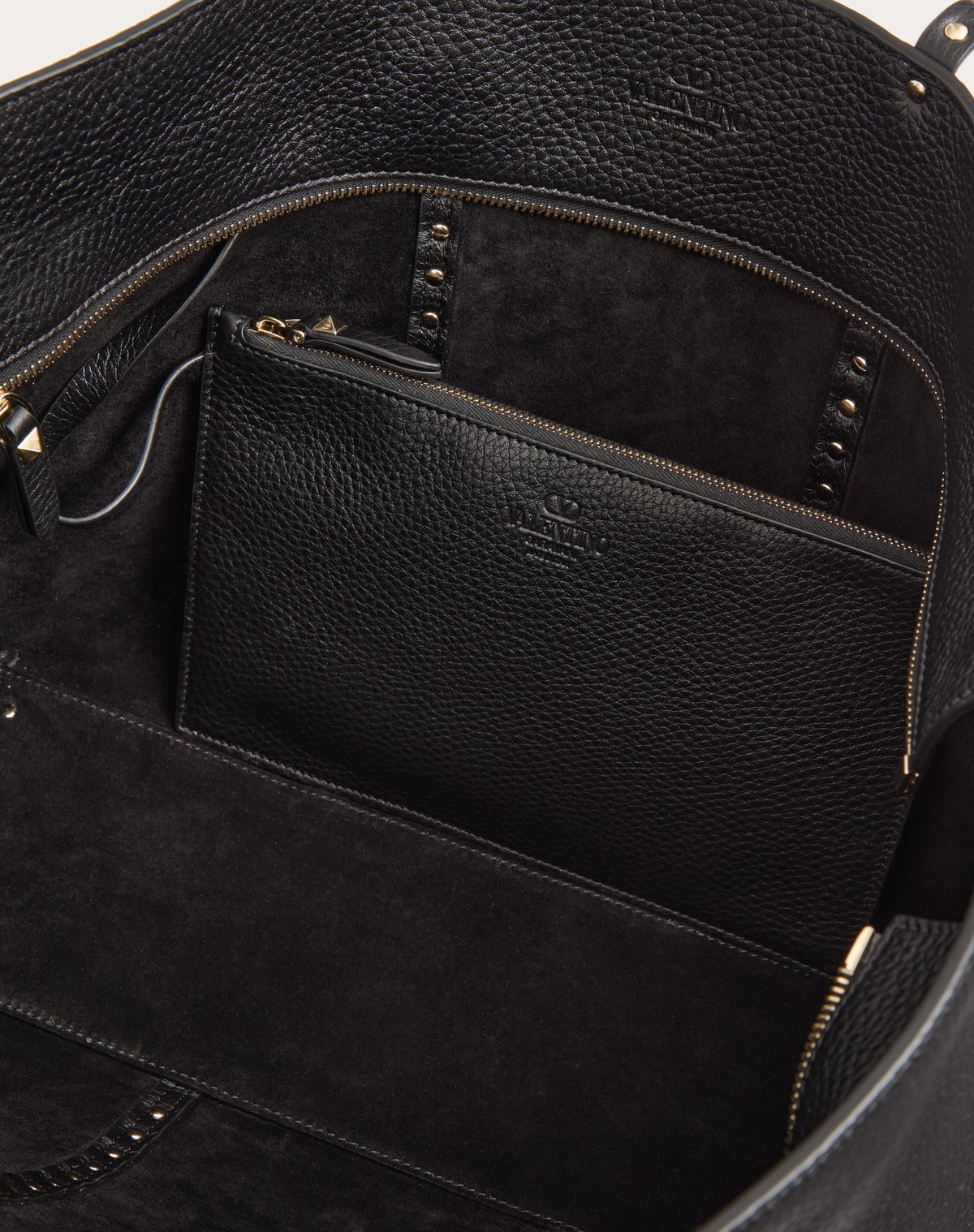 Shop Valentino Garavani Rockstud Shopping Bag In Grainy Calfskin In Black