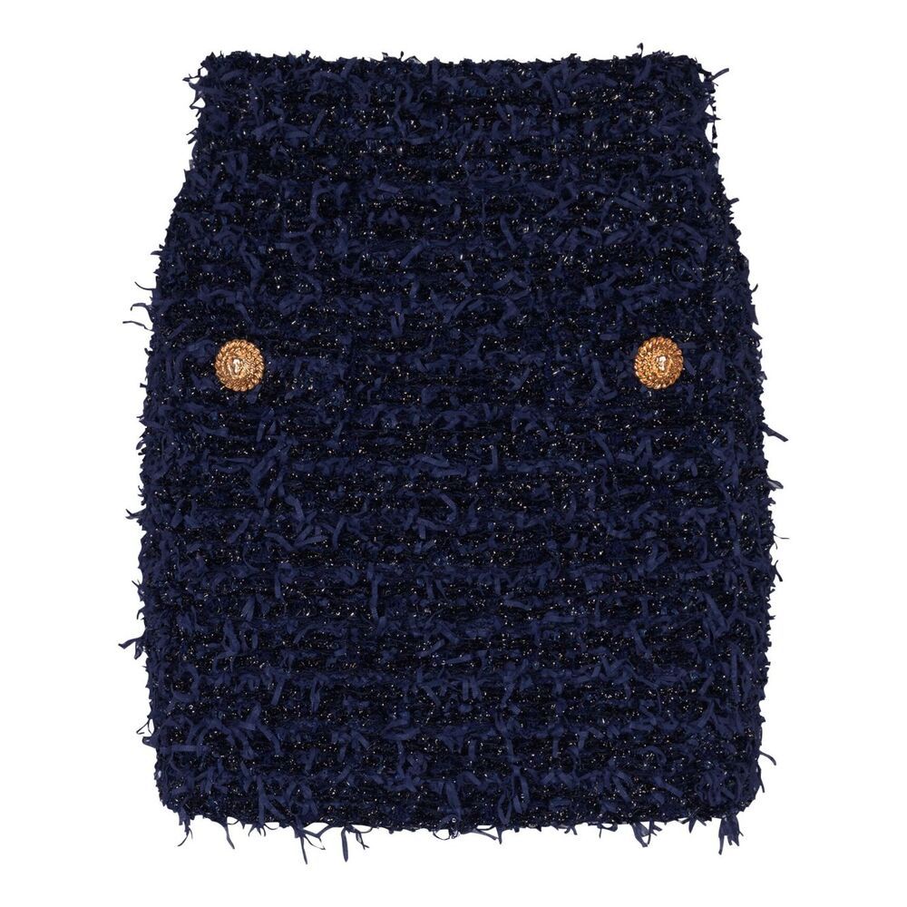 Balmain Black Pencil Mini Skirt With Jewel Buttons In Tweed Woman In Black