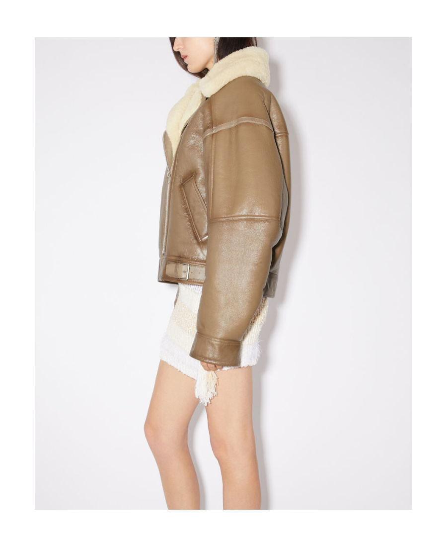 Acne Studios Leather Shearling Jacket In Multicolor