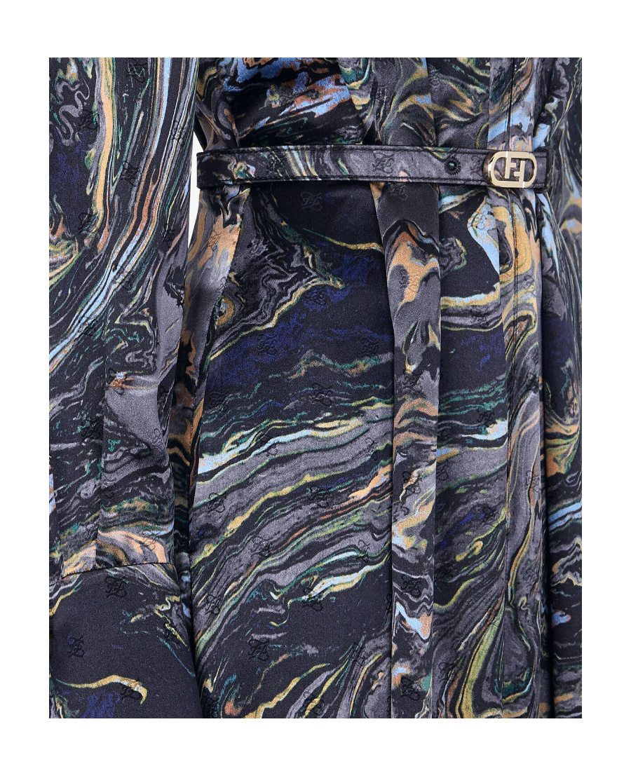 Fendi Marbled Midi Crêpe Dress In Black