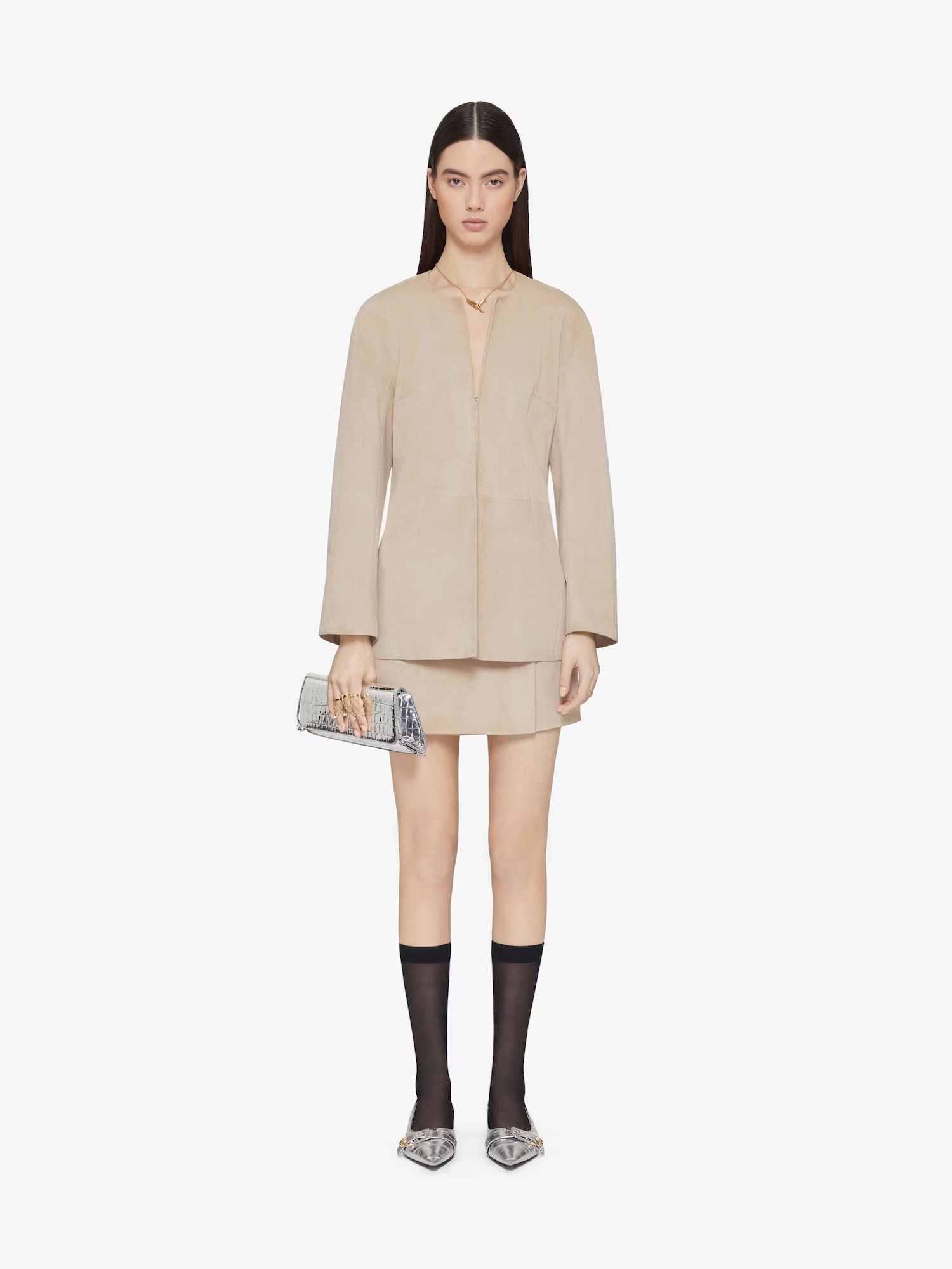 Givenchy Wrap Mini Skirt In Suede With 4g Detail In Nude