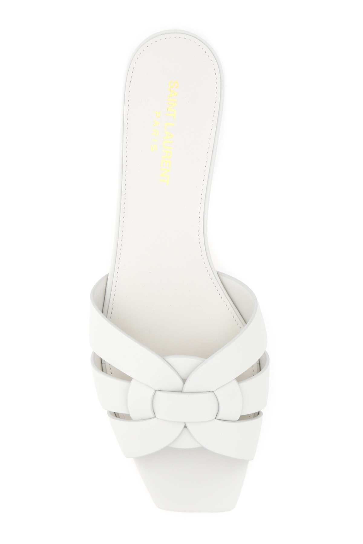 Saint Laurent White Slide Sandals With Square Toe For Women In White