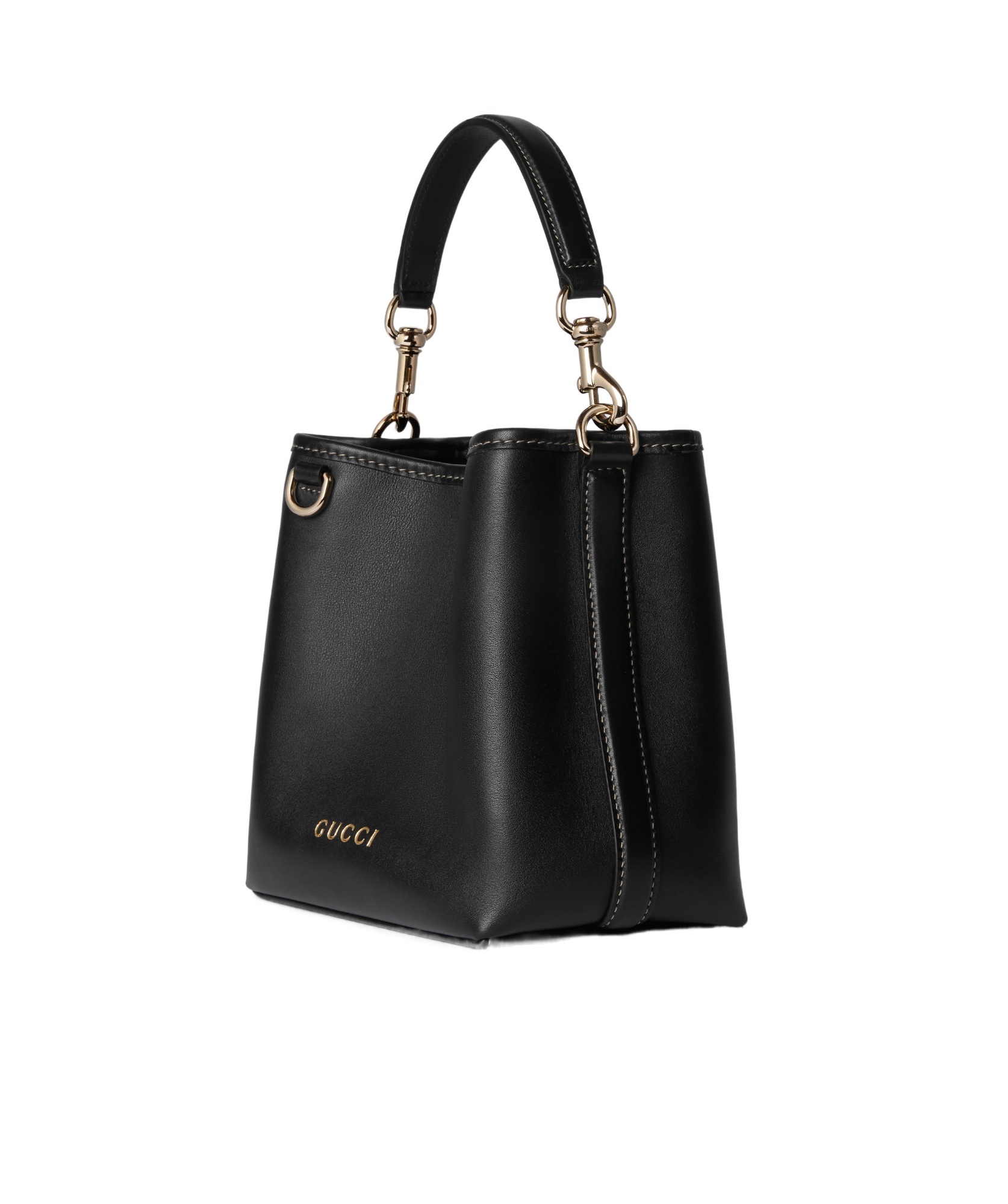 Gucci Gg Emblem Leather Bucket Bag With Frontal Logo In Black