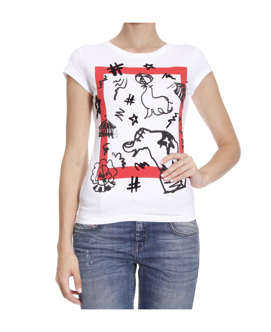 Shop Iceberg T-shirt With Round Neck And Short Sleeves In White