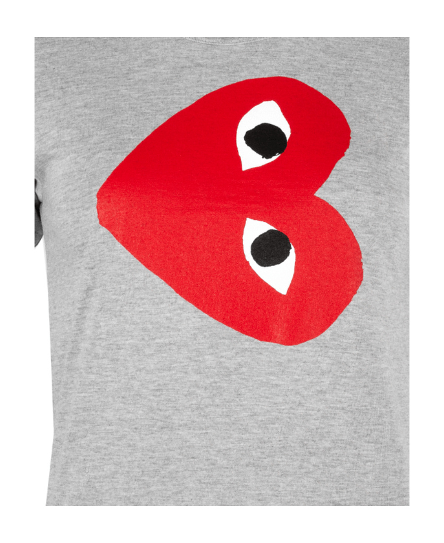 Comme Des Garçons Play Round Collar Printed T-shirt In Gray