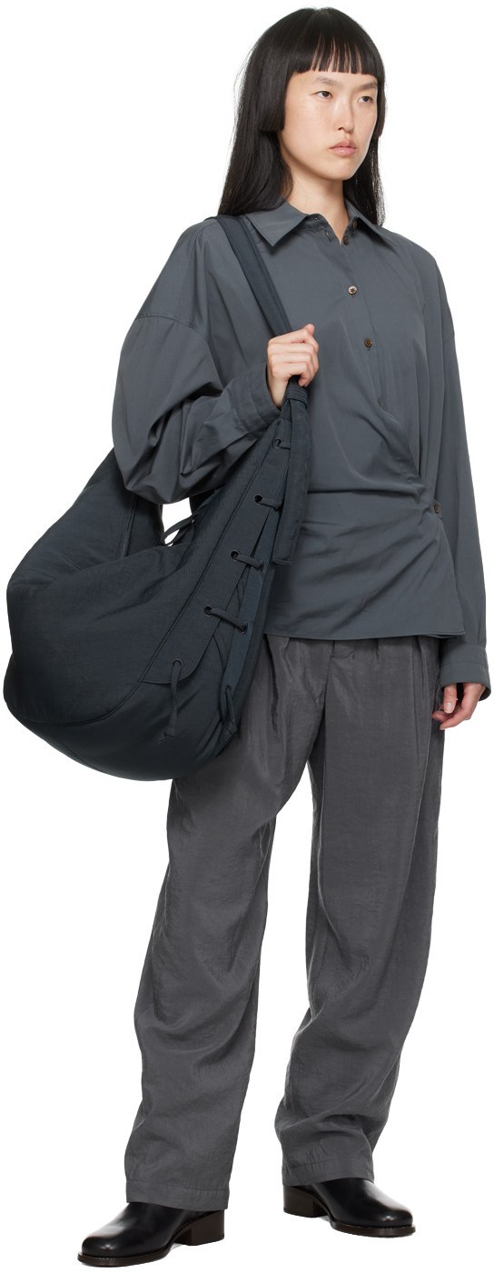 Lemaire Gray Soft Pleated Trousers In Black