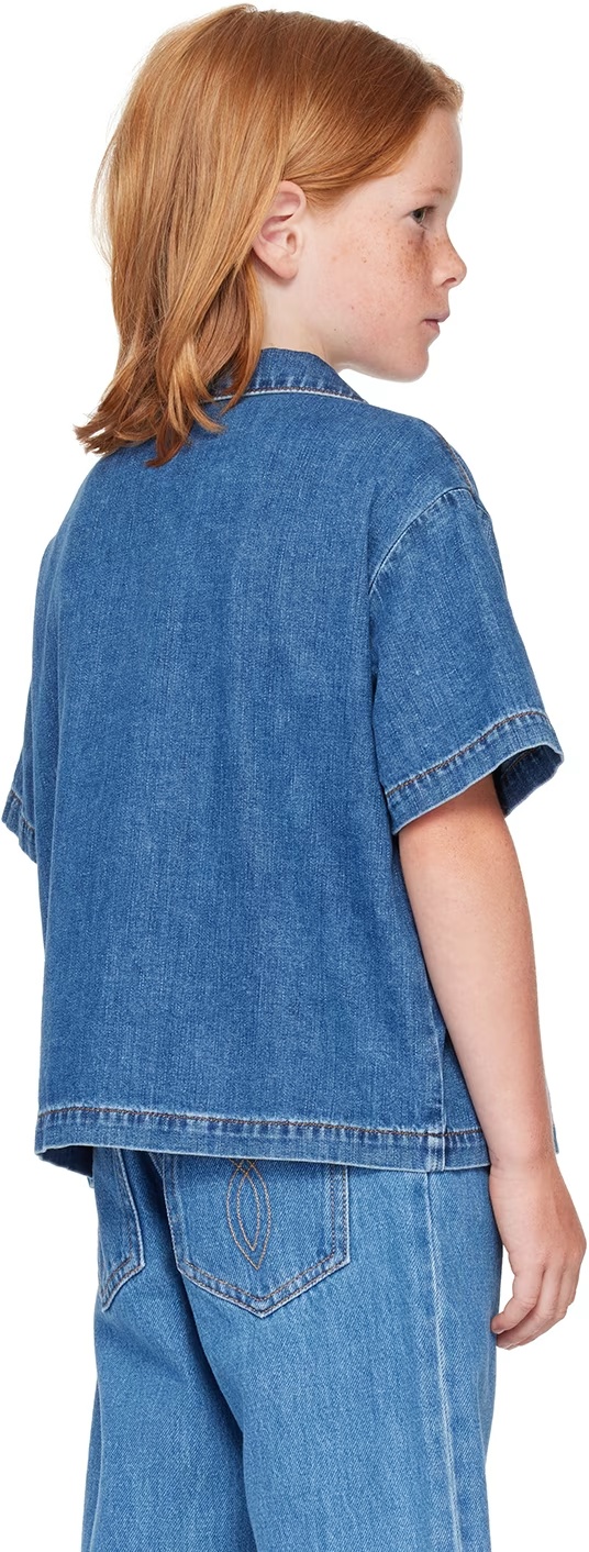 Versace Medusa Head-motif Denim Shirt In Blue