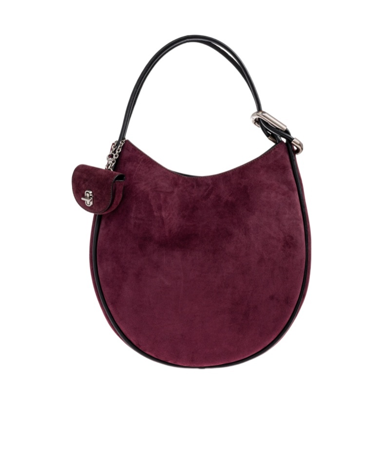 Marc Jacobs Curved Suede Shoulder Bag With Metal Hardware In Burgundy