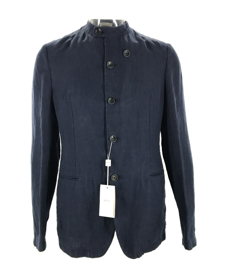 Armani Collezioni Long-sleeved Casual Jacket With Standing Collar In Black