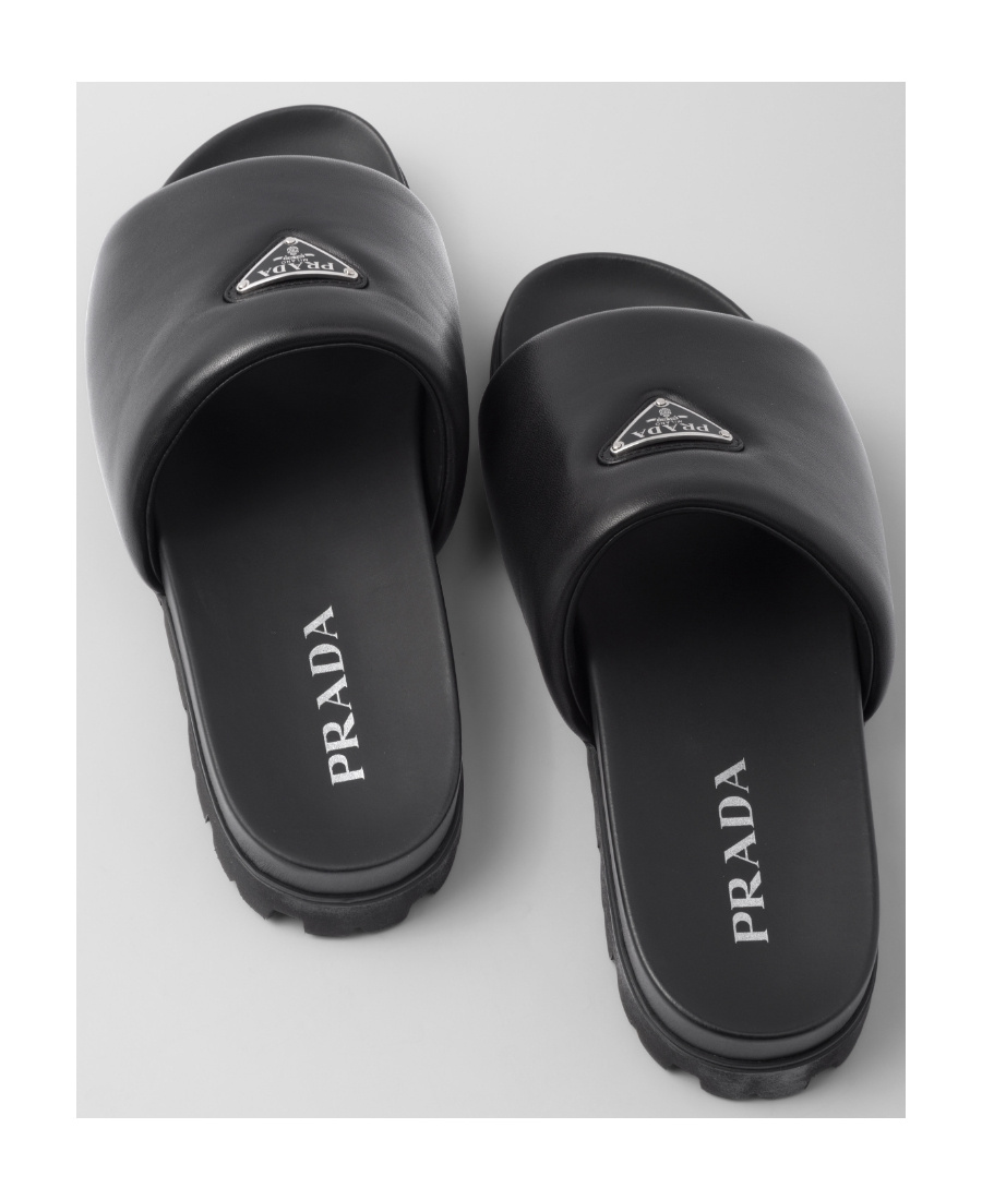 PRADA PADDED NAPPA LEATHER SLIDES