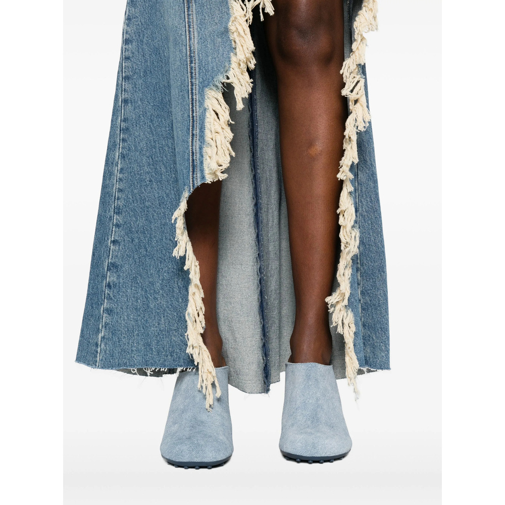 Blumarine Halter-neck Frayed-hem Denim Dress In Blue