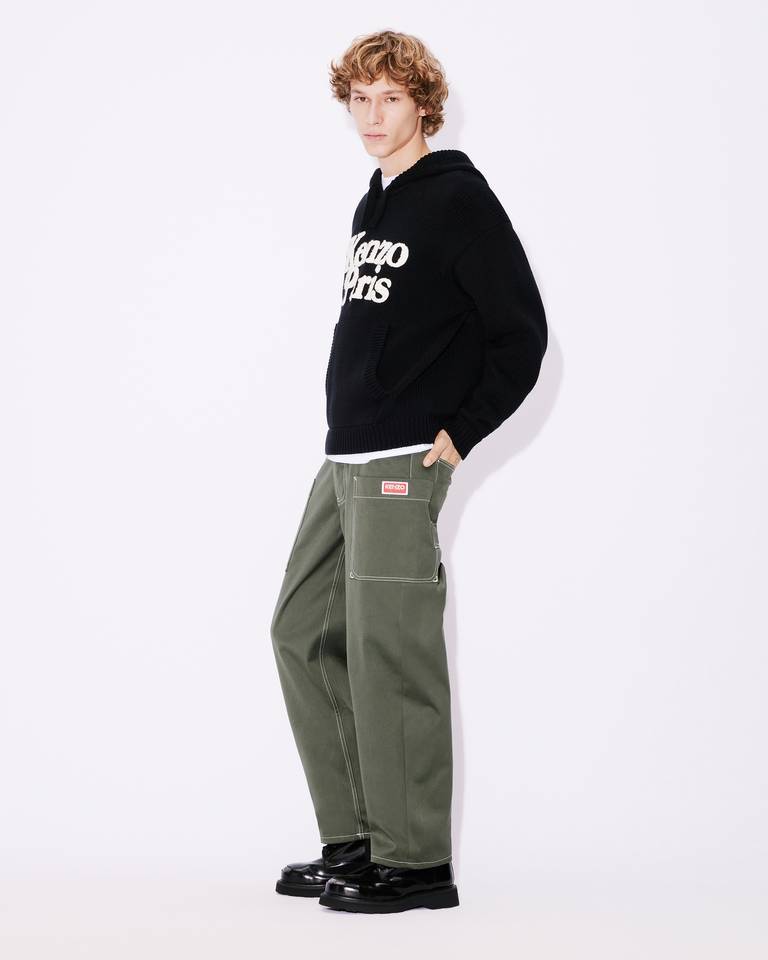 KENZO KENZO LOGO DETAILED DRAWSTRING KNIT HOODIE