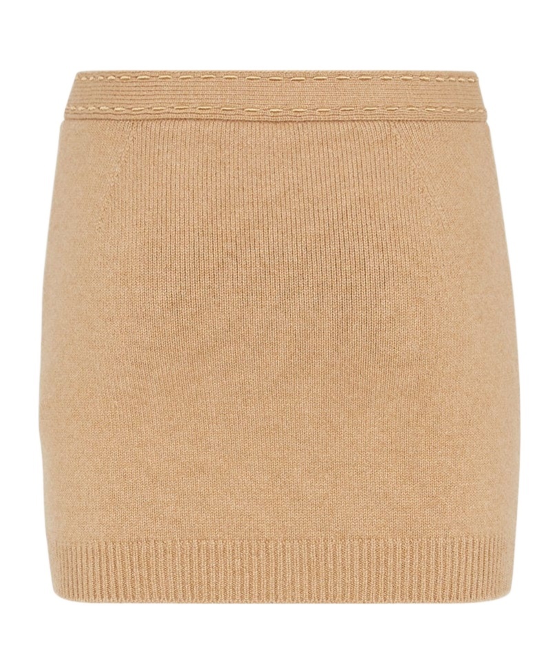 Fendi Light Brown Cashmere Mini Skirt In Nude
