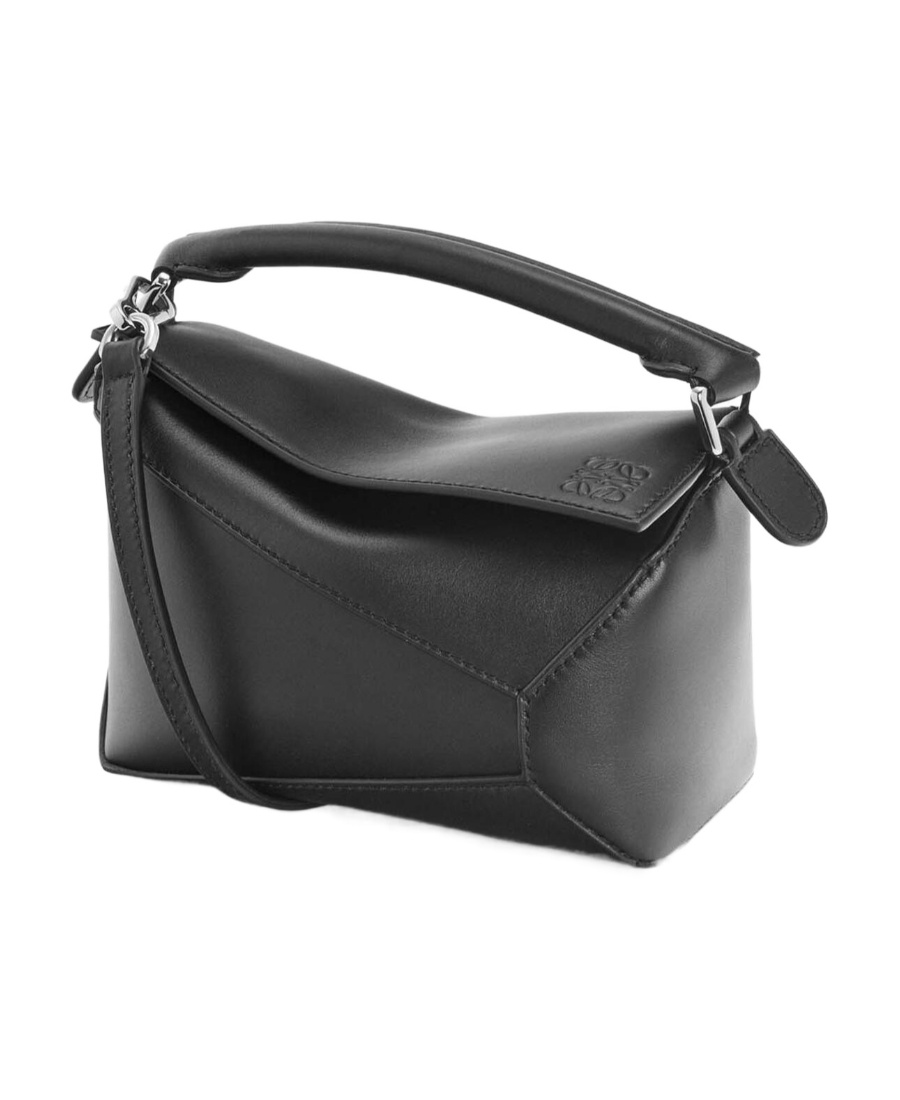 Loewe Mini Satin Cowhide Puzzle Edge Shoulder Bag In Black