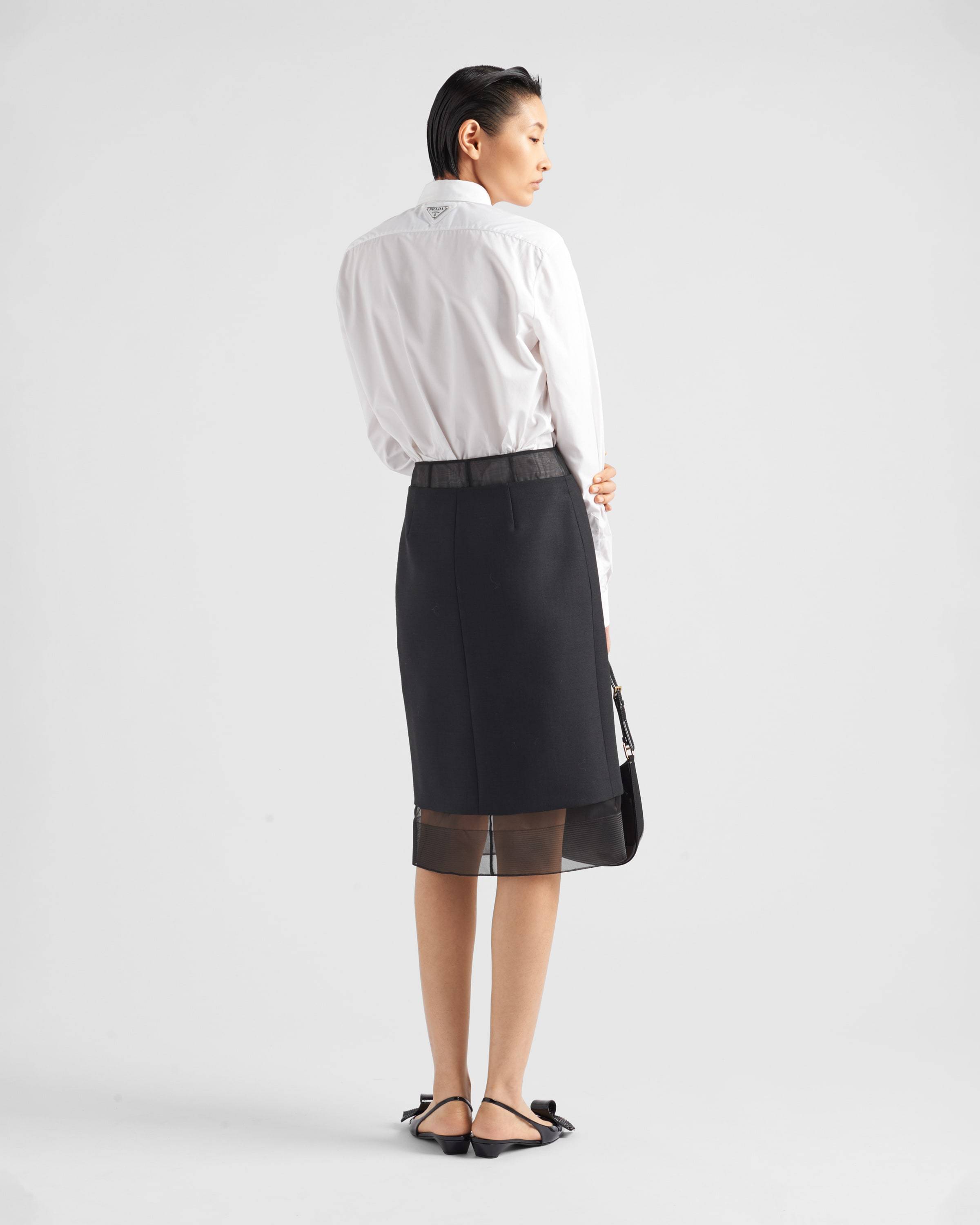 Shop Prada Wool And Crinoline Midi-skirt In Black